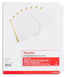 DIVIDERS, WRITE-ON, 8-TAB, WHITE, 4/CT LARGE